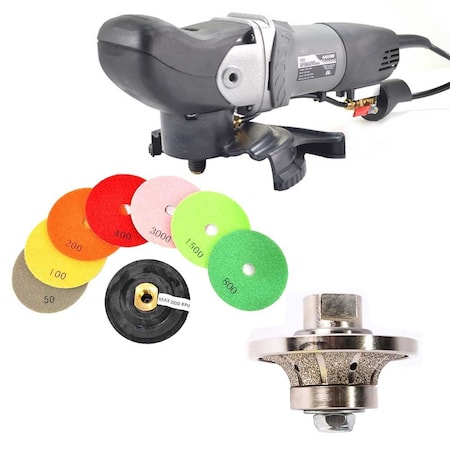 Hardin VS5 Variable Speed Wet Grinder Polisher, 3/8" Radius Diamond Profile Wheel & 8 pc 4" Diamond Pad Set GH38WVPOLSET